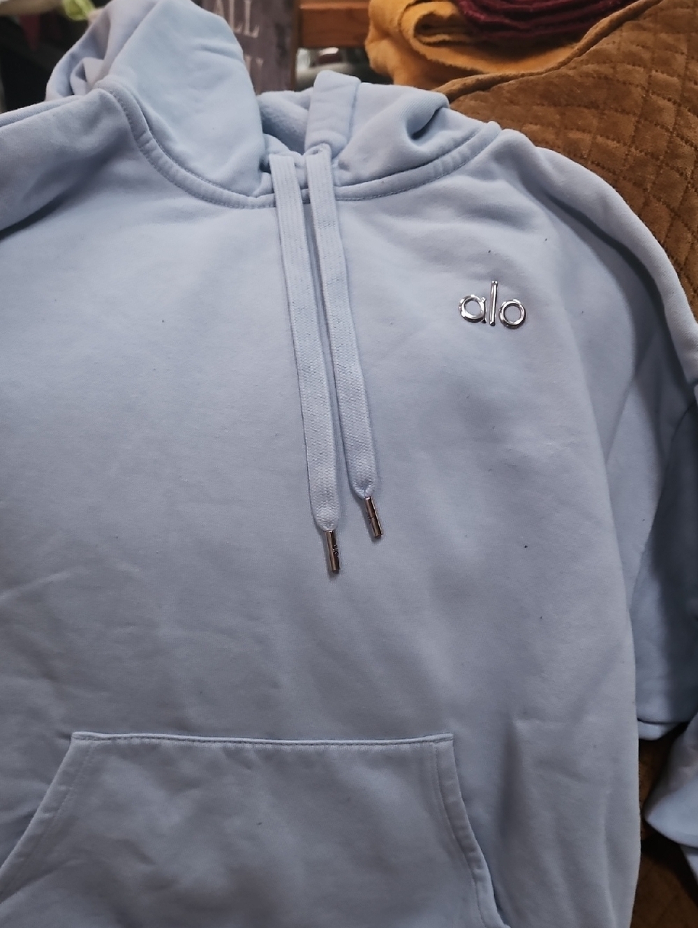 ALO Accolade Light Blue Women's Hoodie with Metal Logo